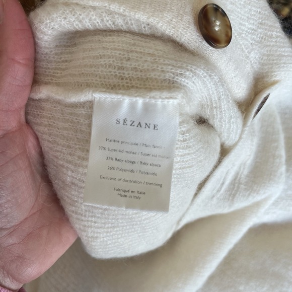 Sezane Willy Mohair Alpaca Henley Sweater Ecru Cream Button Detail XS - Picture 5 of 5